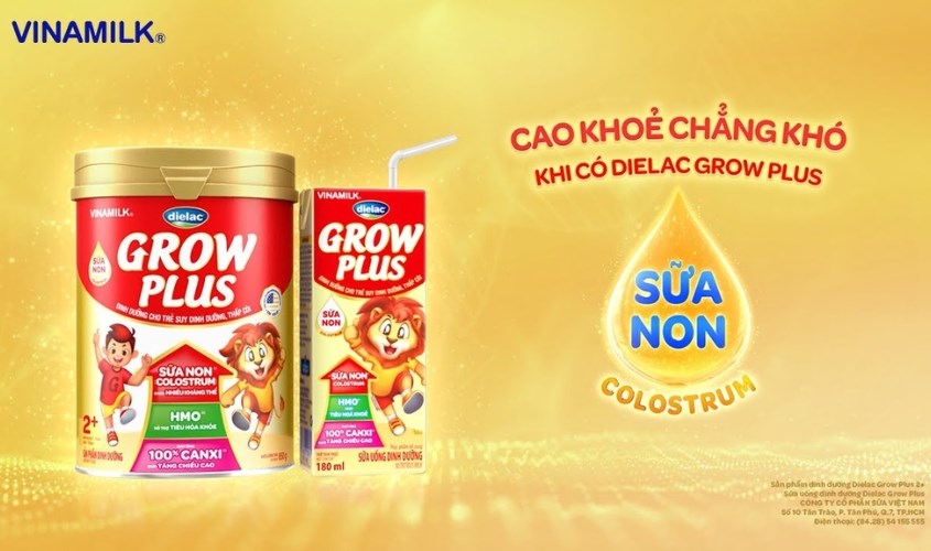 Sữa bột Dielac Grow Plus 2+ (sữa non) 850g (2 - 10 tuổi) dành cho trẻ suy dinh dưỡng, thấp còi