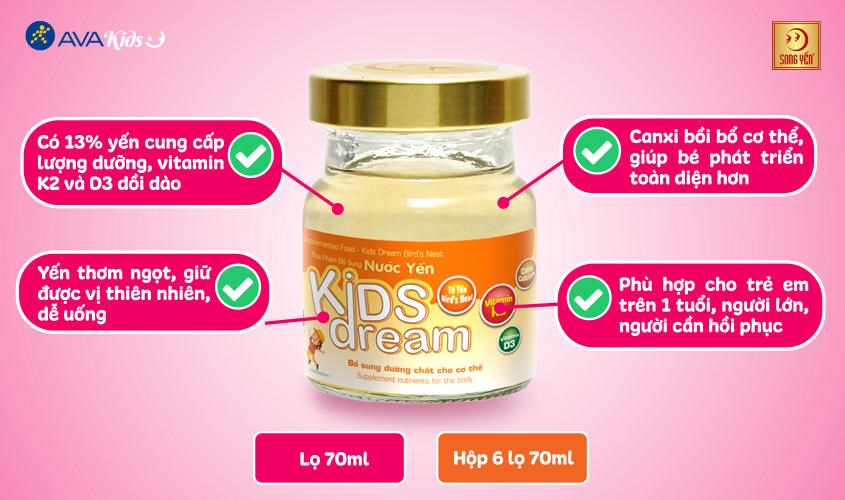 Hộp 6 hũ nước yến sào Song Yến Kids Dream 70 ml (từ 1 tuổi)