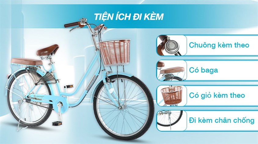 Xe đạp đường phố City Thống Nhất LD 24-02 24 inch sở hữu nhiều phụ kiện đi kèm vô cùng tiện lợi