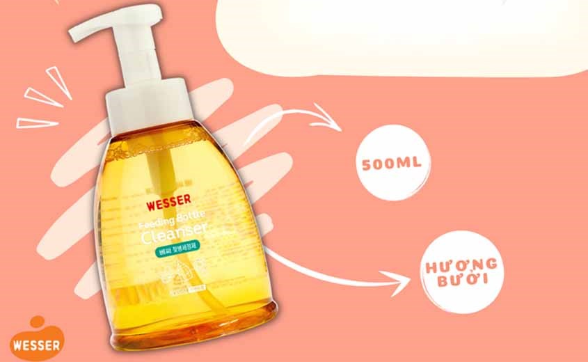 Phân tử bạc giúp dễ vệ sinh bằng Nước rửa bình sữa Wesser 500ml