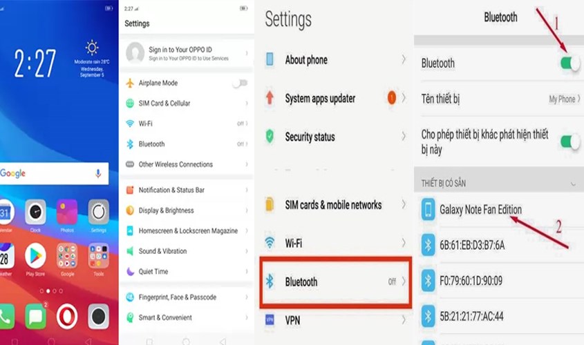 Các bước hướng dẫn trên oppo