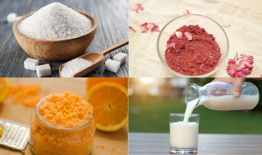 Kết hợp đường trắng, sữa tươi, cánh hoa hồng và bột vỏ cam khô