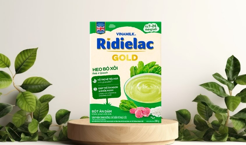Bột ăn dặm Vinamilk RiDielac Gold heo, rau bó xôi hộp 200g (7 - 24 tháng )