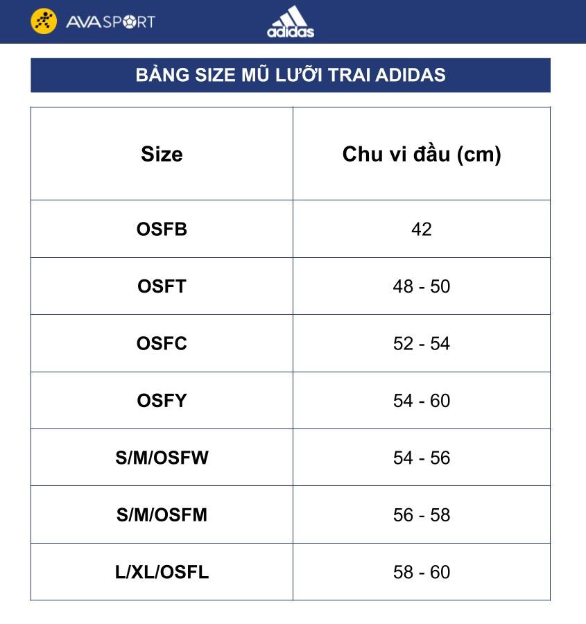 Bảng size mũ lưỡi trai adidas