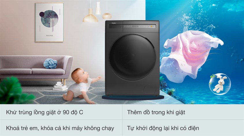 Máy giặt Whirlpool Inverter 9 kg FWEB9002FG có thể thêm đồ trong khi giặt nếu bạn quên hoặc bỏ sót quần áo bẩn