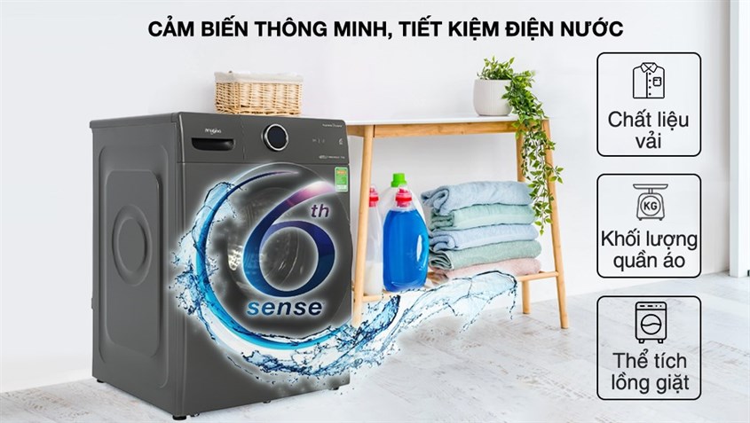 Máy giặt Whirlpool Inverter 10.5 kg FWMD10502FG sở hữu cảm biến 6th Sense giúp tiết kiệm nước đến 45%