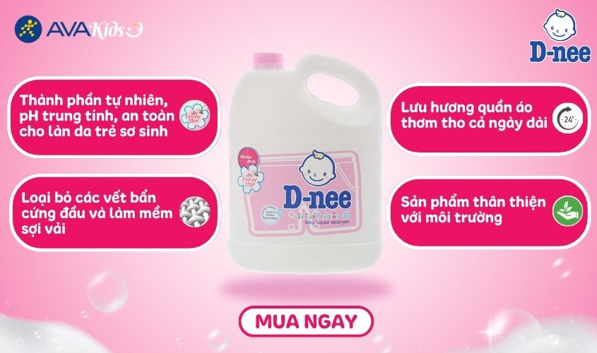 Nước giặt quần áo cho bé D-nee Hồng hương phấn can 3 lít