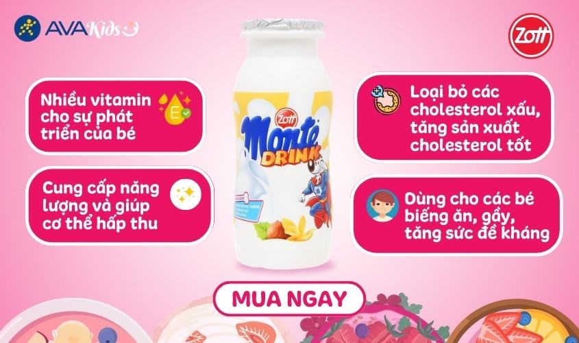 Lốc 4 chai váng sữa Zott Monte Drink vị vani 95 ml (từ 1 tuổi)