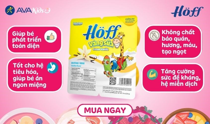 Lốc 4 hũ váng sữa Hoff vị vani 55g (từ 6 tháng)