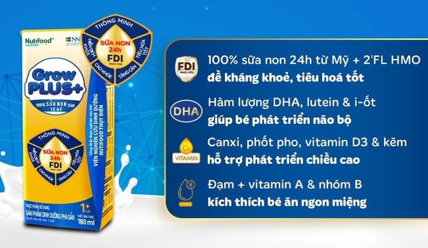 Thùng 48 hộp sữa non pha sẵn Nutifood GrowPLUS+ vàng hương vani 180 ml (từ 1 tuổi) Thùng 48 hộp sữa non pha sẵn Nutifood GrowPLUS+ vàng hương vani 180 ml (từ 1 tuổi)