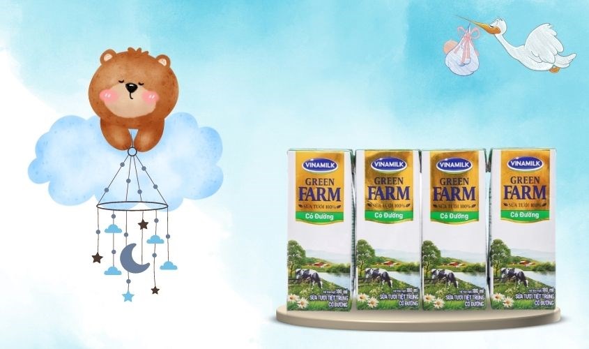 Lốc 4 hộp sữa tươi Vinamilk Green Farm có đường 180 ml (từ 1 tuổi)