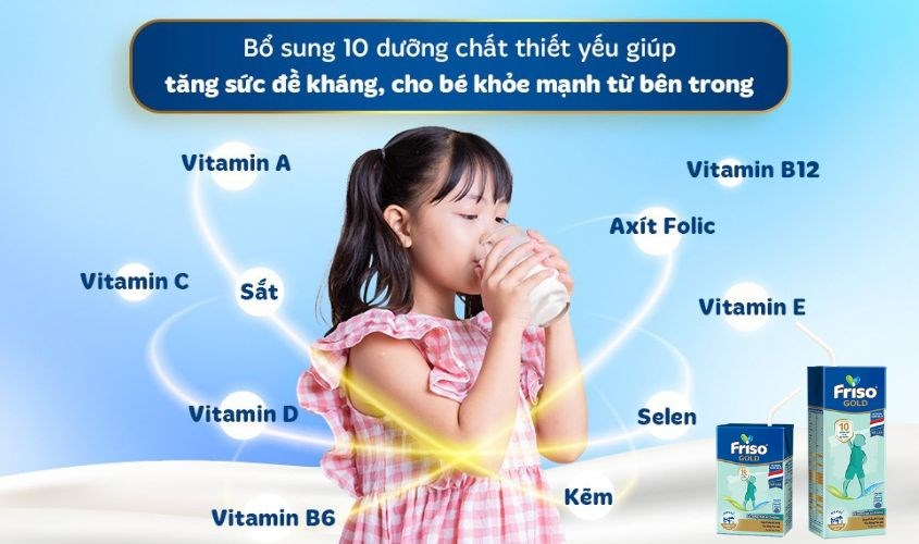 Lốc 4 hộp sữa pha sẵn Friso Gold hương vani 110 ml (từ 1 tuổi)