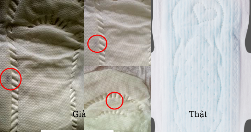 Phân biệt băng vệ sinh Diana thật và giả qua bề mặt băng vệ sinh