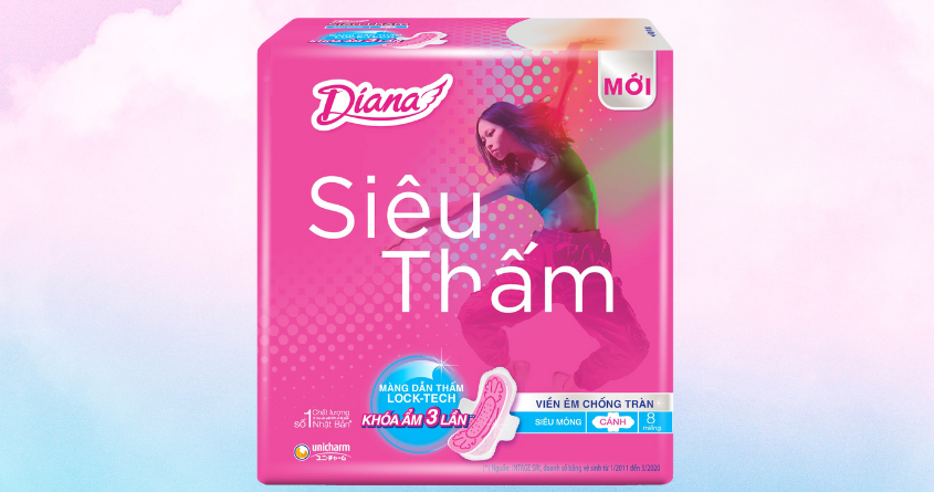 Băng vệ sinh ban ngày ngày Diana Siêu Thấm chống tràn có cánh 20 miếng