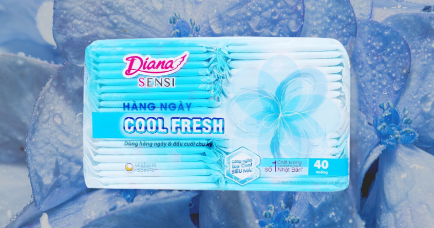 Băng vệ sinh hàng ngày Diana Sensi Cool Fresh siêu mát không cánh 20 miếng