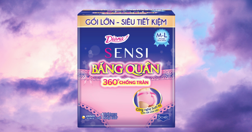 Băng quần ban đêm Diana Sensi 360 chống tràn không cánh 5 miếng