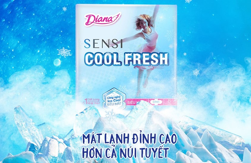 Băng vệ sinh ban ngày Diana Sensi Cool Fresh siêu mát có cánh 8 miếng