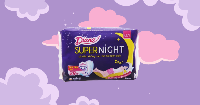 Băng vệ sinh ban đêm Diana Super Night siêu thấm có cánh 4 miếng