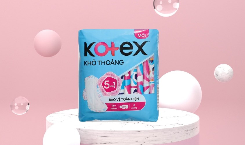 Băng vệ sinh ban ngày Kotex Khô Thoáng chống tràn có cánh 8 miếng