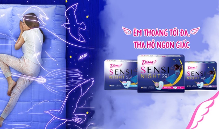 Băng vệ sinh ban đêm Diana Sensi chống tràn có cánh 4 miếng