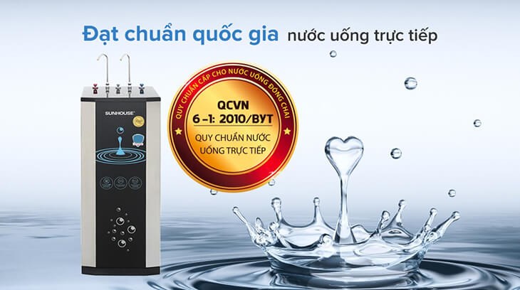 Máy lọc nước RO nóng nguội lạnh Sunhouse SHR76210CK 10 lõi đạt chuẩn quốc gia nước uống trực tiếp