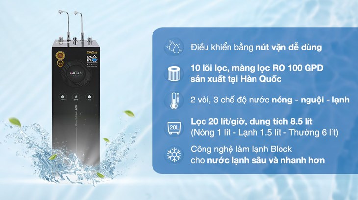 Máy lọc nước RO nóng lạnh Mutosi MP-6100HCE 10 lõi được bán với giá 11.6 triệu đồng (cập nhật 16/03/2023, có thể thay đổi theo thời gian)