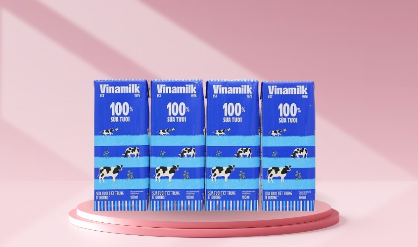 Lốc 4 hộp sữa tươi tiệt trùng Vinamilk ít đường 180 ml (từ 1 tuổi)