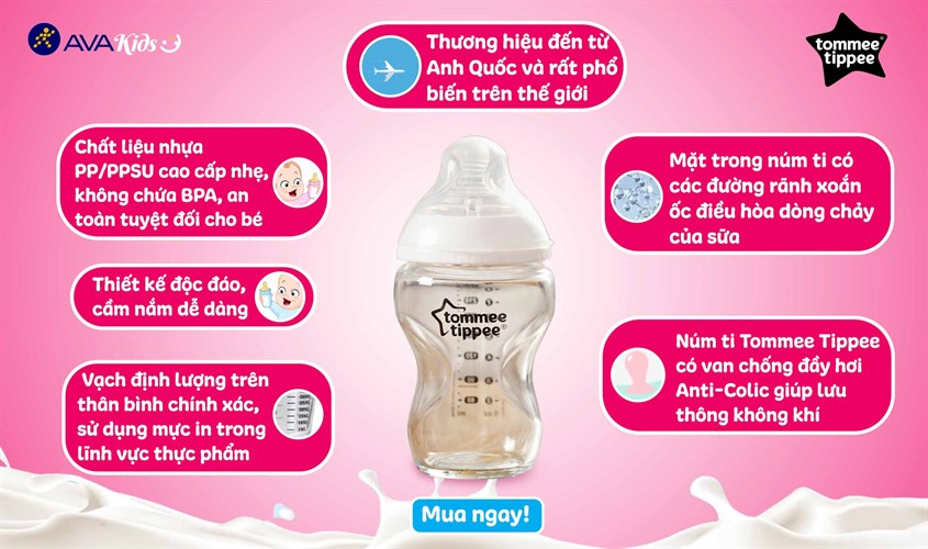 Bình sữa thủy tinh Tommee Tippee Closer to Nature 422782 cổ rộng 250 ml (3 - 6 tháng)