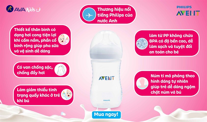 Combo 2 bình sữa nhựa PP Philips Avent SCF693/23 cổ rộng 260 ml (1 - 6 tháng)