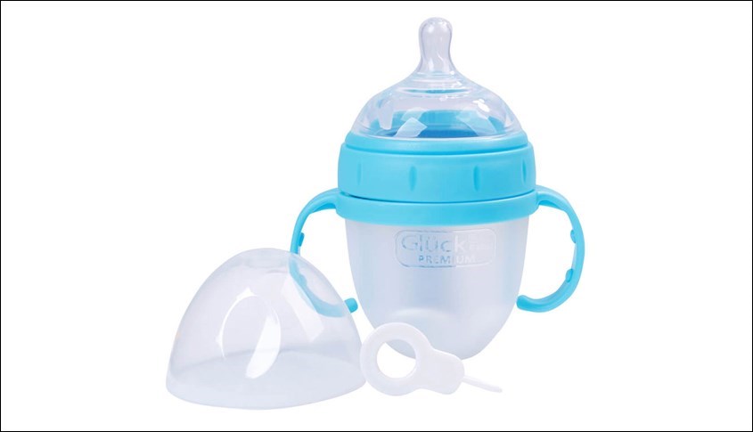 Bình sữa silicone Gluck Baby Premium cổ rộng 150 ml màu xanh (từ 0 tháng)