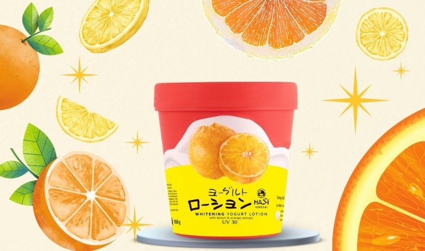 Lotion dưỡng thể trắng da chiết xuất Cam Tươi, Chanh Vàng Hasi Yogurt UV30 180g