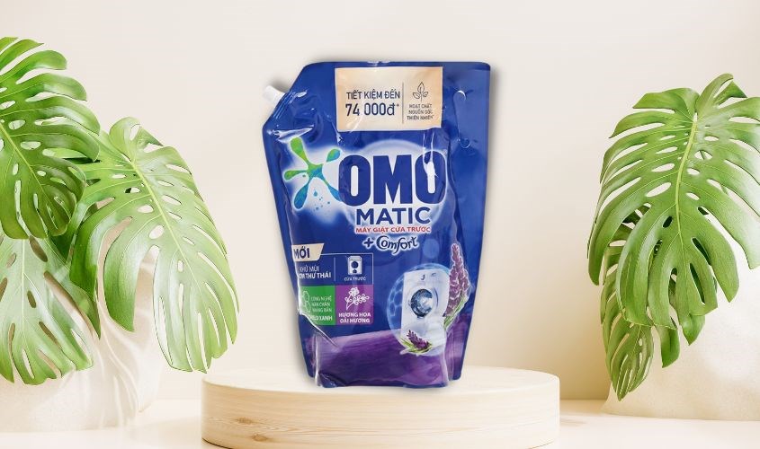 Nước giặt OMO Matic cửa trước thư thái hương hoa oải hương túi 3.4 lít