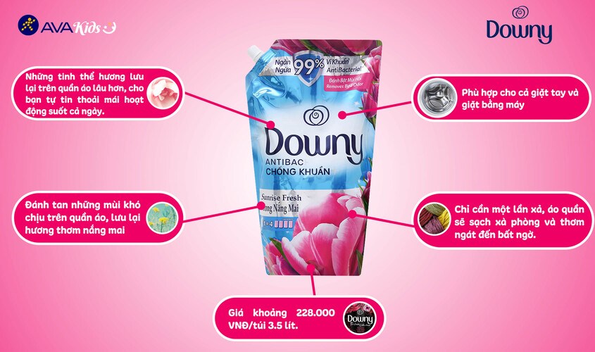 Nước xả vải Downy hương nắng mai 3.5l với hương thơm tươi mát