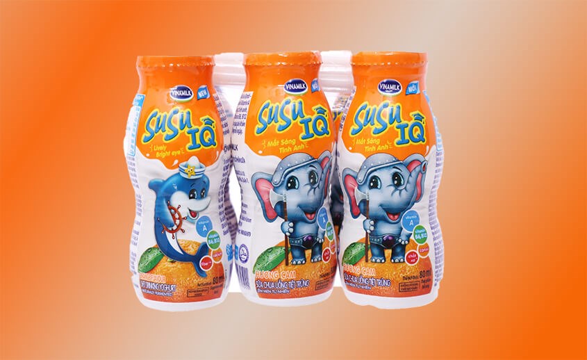 Lốc 6 chai sữa chua uống tiệt trùng Vinamilk SuSu IQ hương cam 80 ml