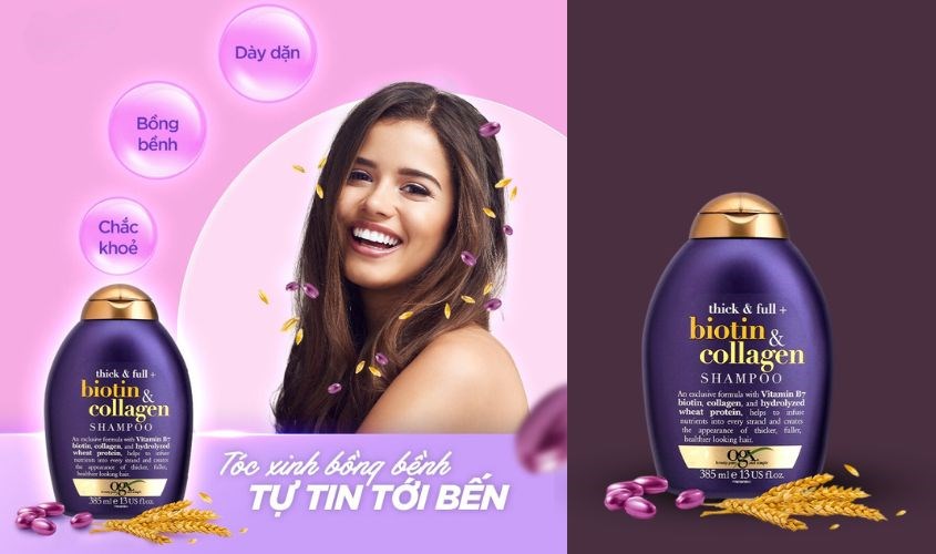 Dầu gội OGX Thick Full Biotin Collagen nuôi dưỡng tóc dày, khỏe 385 ml