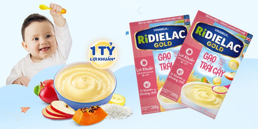 Bột ăn dặm Vinamilk RiDielac Gold gạo và trái cây hộp 200g (6 - 24 tháng)