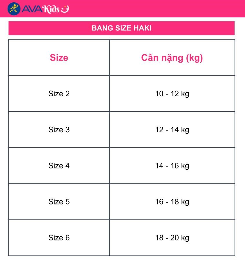 Bảng size Haki