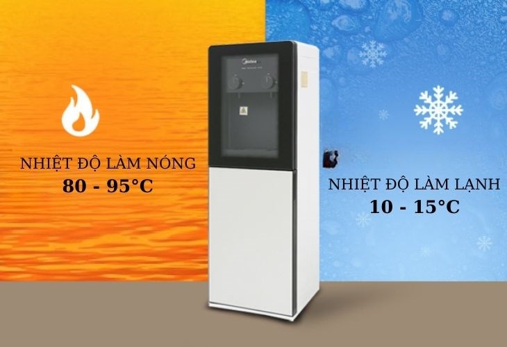 Cây nước nóng lạnh Midea YD1518S-X 498W cung cấp nước nóng và lạnh 24/24 liên tục