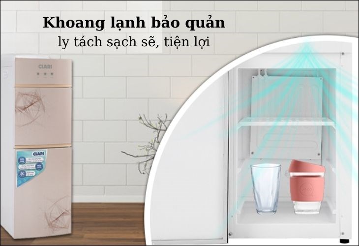 Khoang lạnh của cây nước nóng lạnh Clari YLR-5L(1010) 520W có thể bảo quản hoa quả, nước ngọt,...