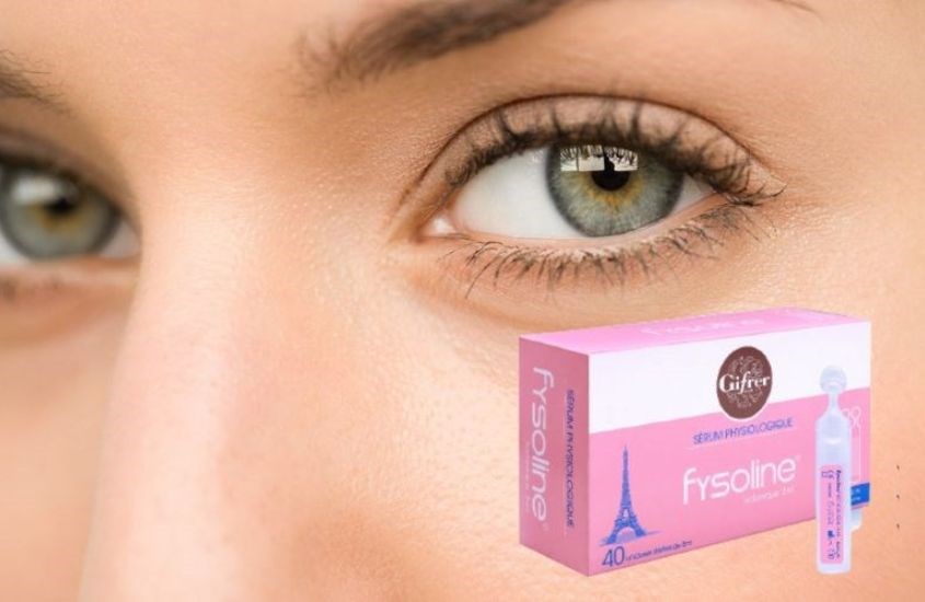 Nước muối sinh lý có tác dụng rửa trôi bụi bẩn, giữ ẩm và làm dịu mắt Nước muối sinh lý vệ sinh mắt mũi Fysoline 5 ml (hộp 40 ống)