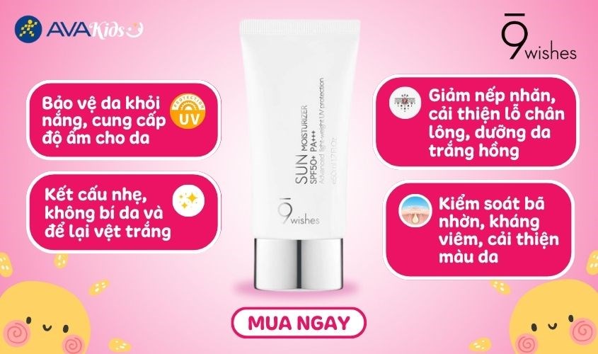 Kem chống nắng chống lão hóa và dưỡng trắng 9 Wishes Sun Moisturizer SPF 50+ PA+++ 50 ml