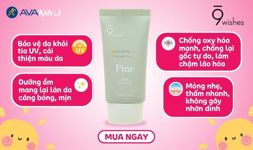 Kem chống nắng thanh lọc và phục hồi da 9 Wishes Pine SPF 50+ PA++++ 50 ml