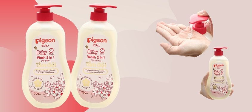 Tắm gội cho bé Pigeon 2 trong 1 hương hoa anh đào 700 ml có hương thơm anh đào dịu nhẹ