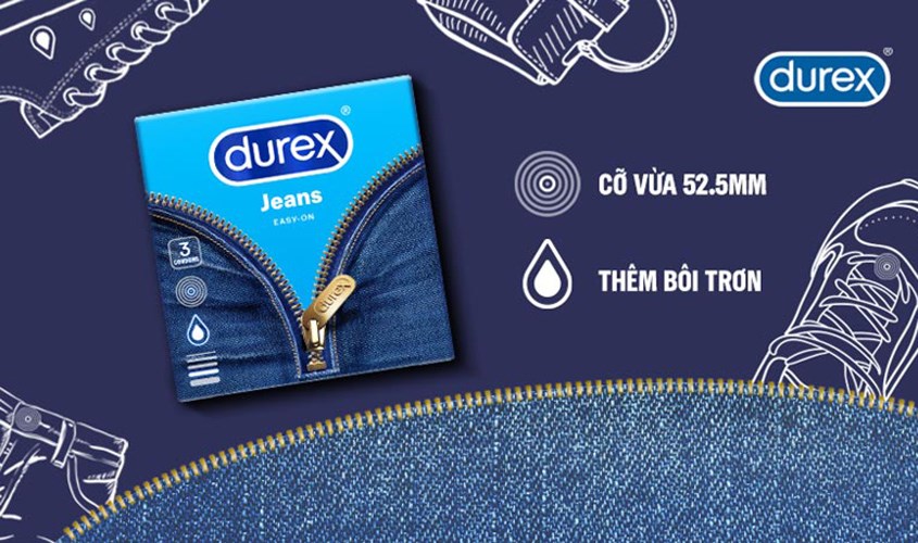 Sử dụng bao cao su Durex Jeans 52.5 mm hạn chế thành phần dị ứng
