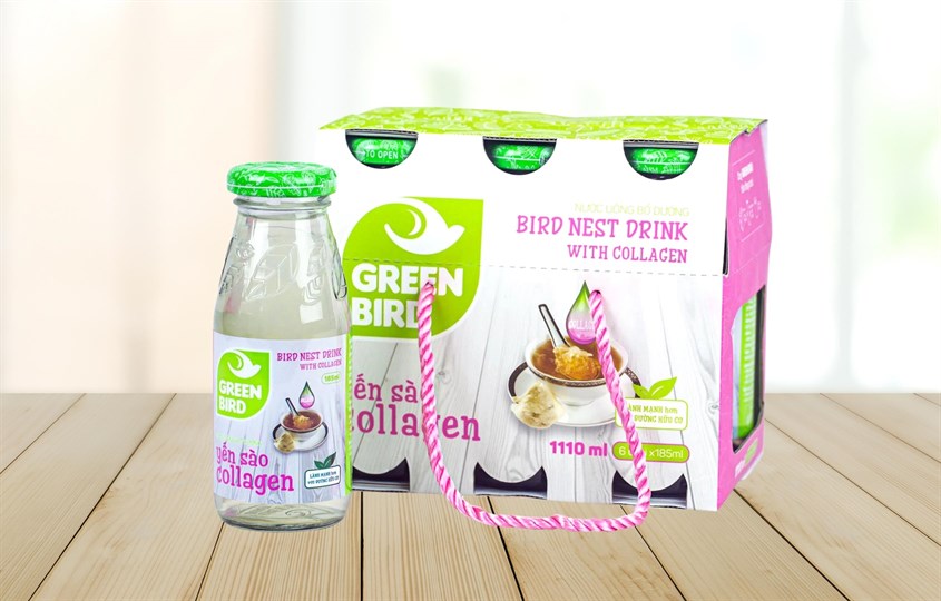 Lốc 6 chai nước yến sào collagen Green Bird 185 ml 