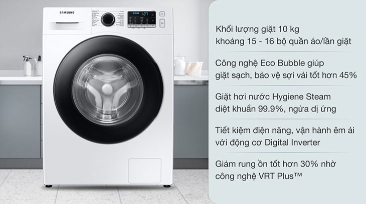 Máy giặt Samsung Inverter 10kg WW10TA046AE/SV có giá 15.590.000 đồng (cập nhật tháng 05/2023, có thể thay đổi theo thời gian)