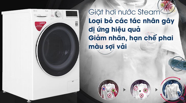 Máy giặt LG Inverter 8.5 kg FV1408S4W loại bỏ tác nhân gây dị ứng, giảm nếp nhăn trên quần áo