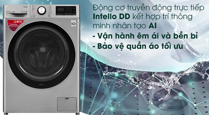Máy giặt LG Inverter 9 kg FV1409S2V tích hợp trí thông minh nhân tạo phân tích khối lượng quần áo