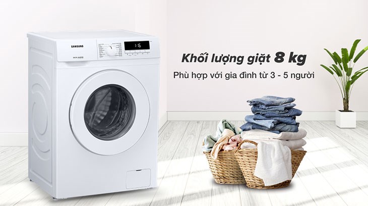 Máy giặt Samsung Inverter 8kg WW80T3020WW/SV có thiết kế bắt mắt, sang trọng, phù hợp với gia đình từ 3 - 5 thành viên
