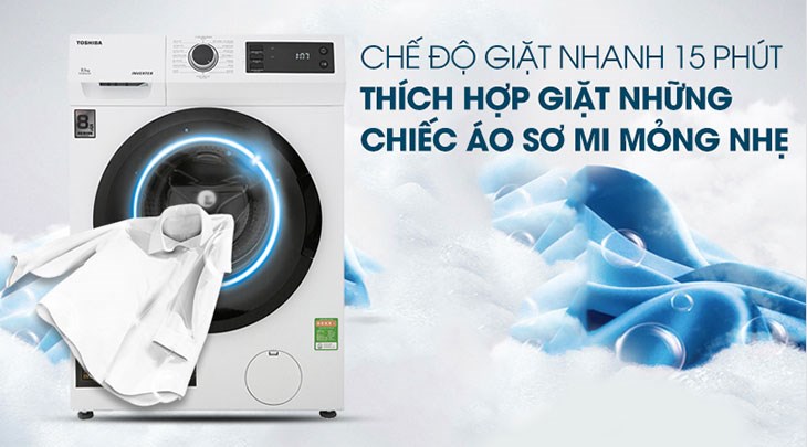 Máy giặt Toshiba Inverter 8.5 Kg TW-BH95S2V WK giặt nhanh 15 phút tiết kiệm tối đa thời gian cho người dùng